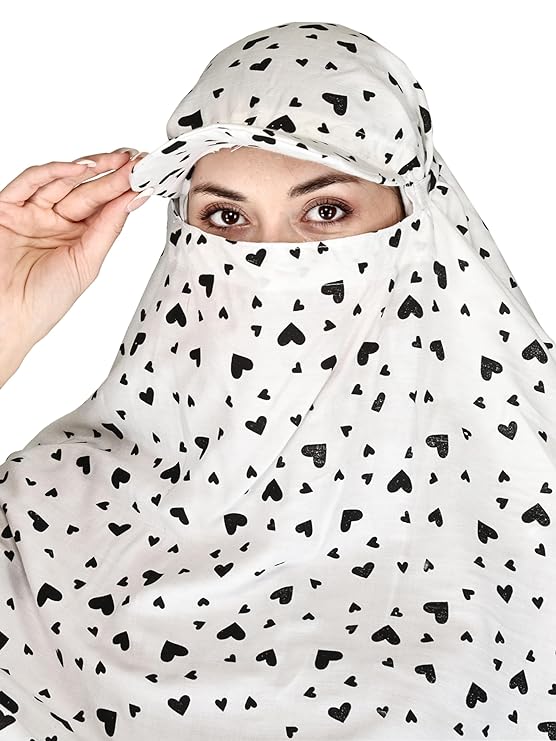 Cotton Cap Scarf with Heart Print