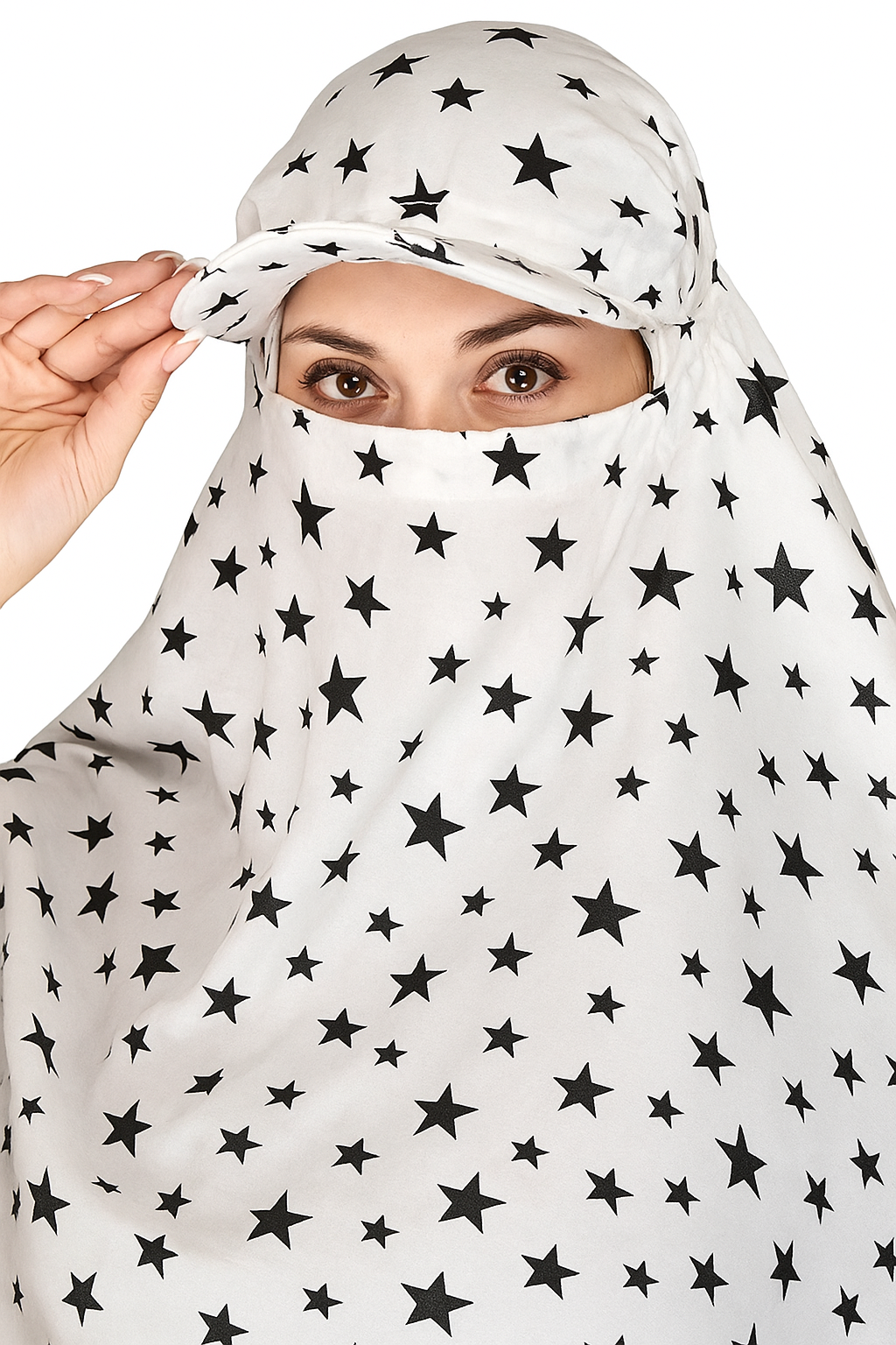 Cotton Cap Scarf with Black Star Print