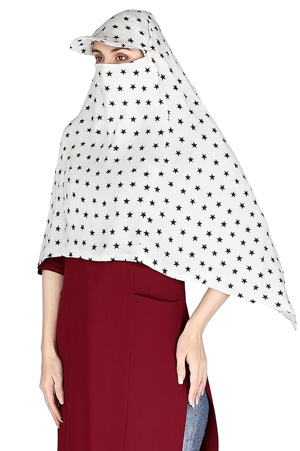 Cotton Cap Scarf with Black Star Print