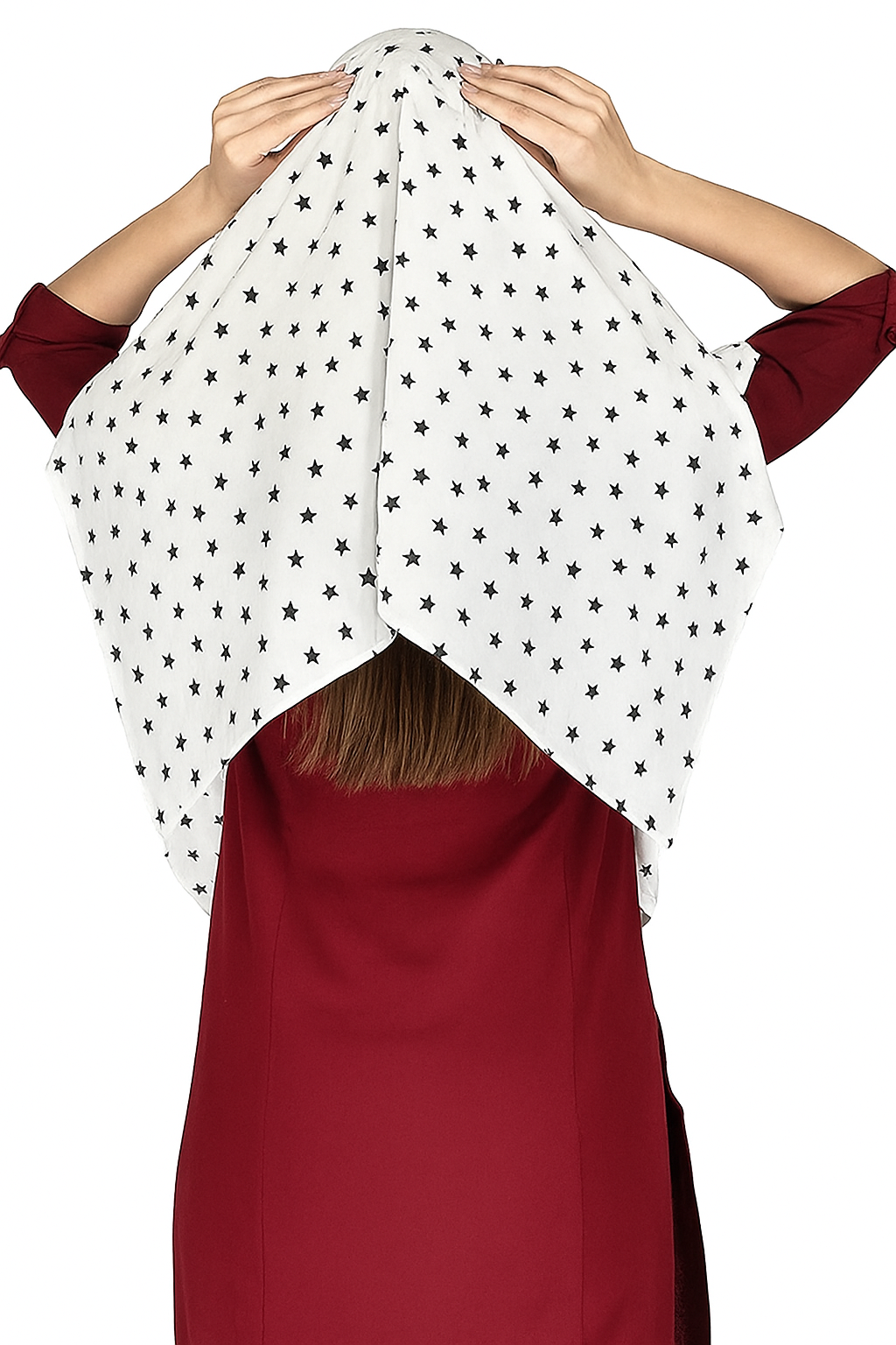 Cotton Cap Scarf with Black Star Print