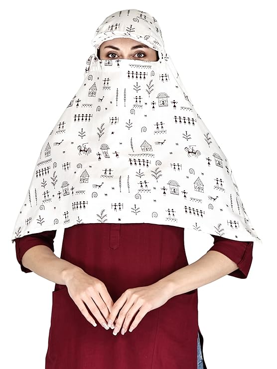 Cotton Cap Scarf with Warli Art Print