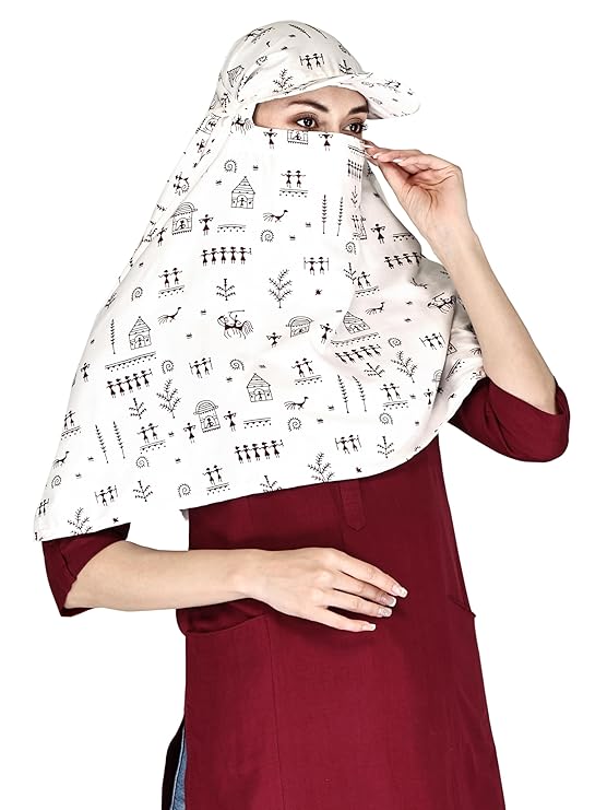 Cotton Cap Scarf with Warli Art Print