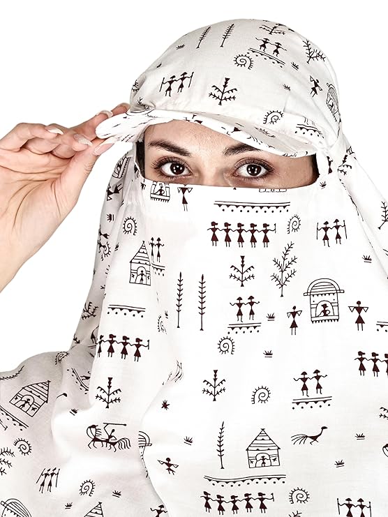 Cotton Cap Scarf with Warli Art Print
