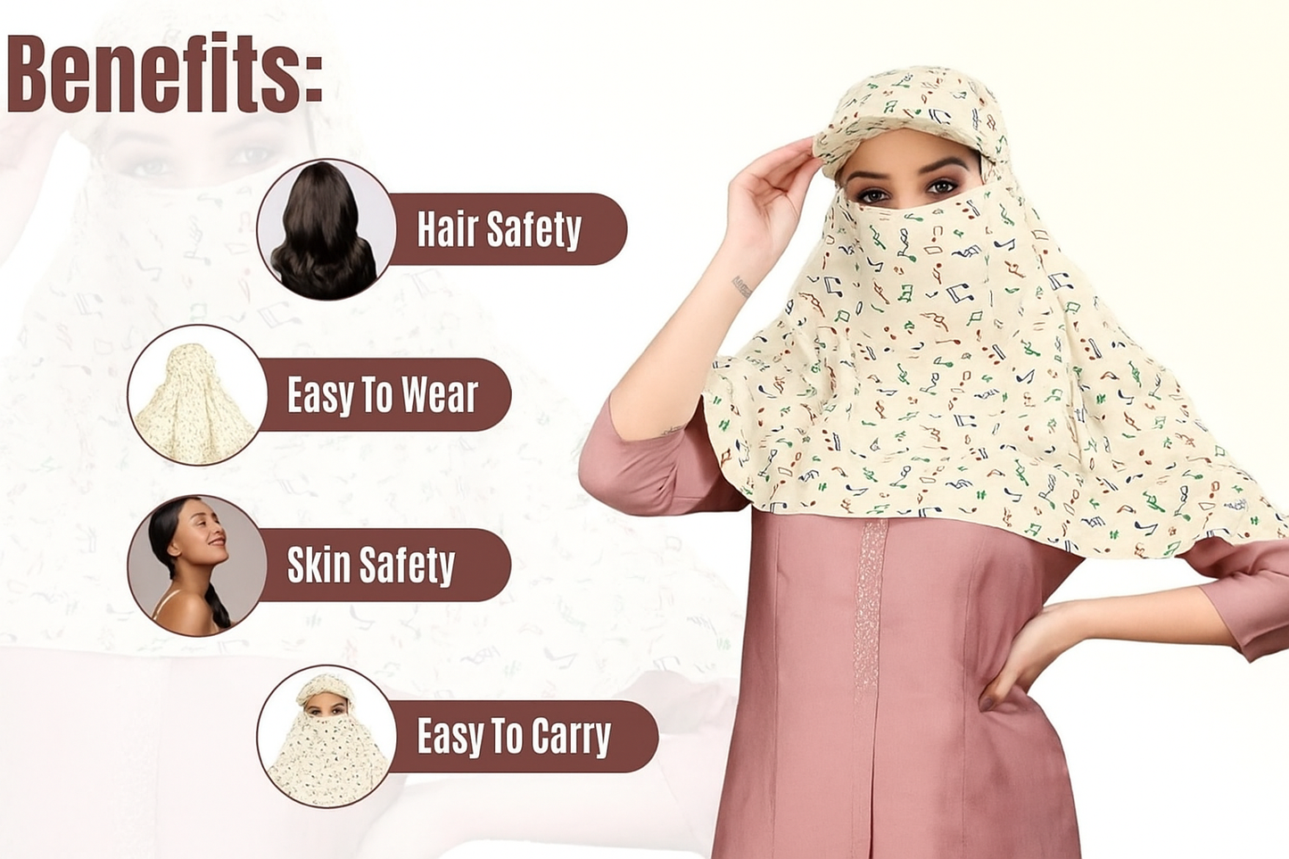 Cotton Cap Scarf with Musical Note Print