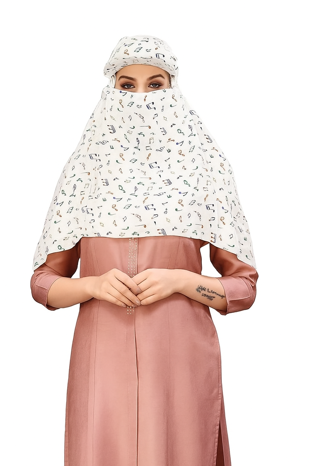 Cotton Cap Scarf with Musical Note Print
