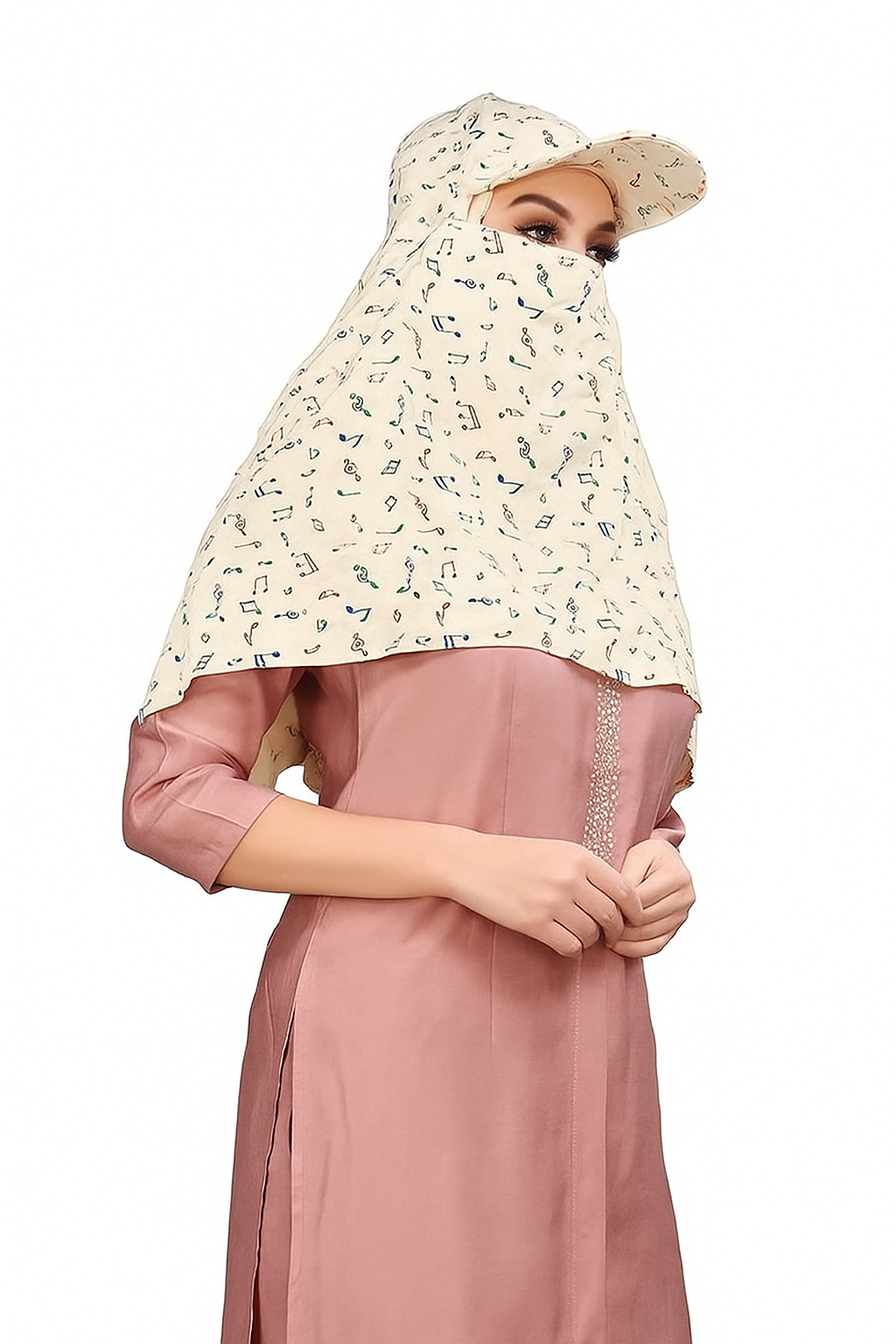 Cotton Cap Scarf with Musical Note Print