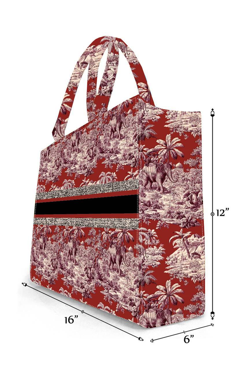 Luxury Canvas Tote Bag with Vintage Safari Elephant Print