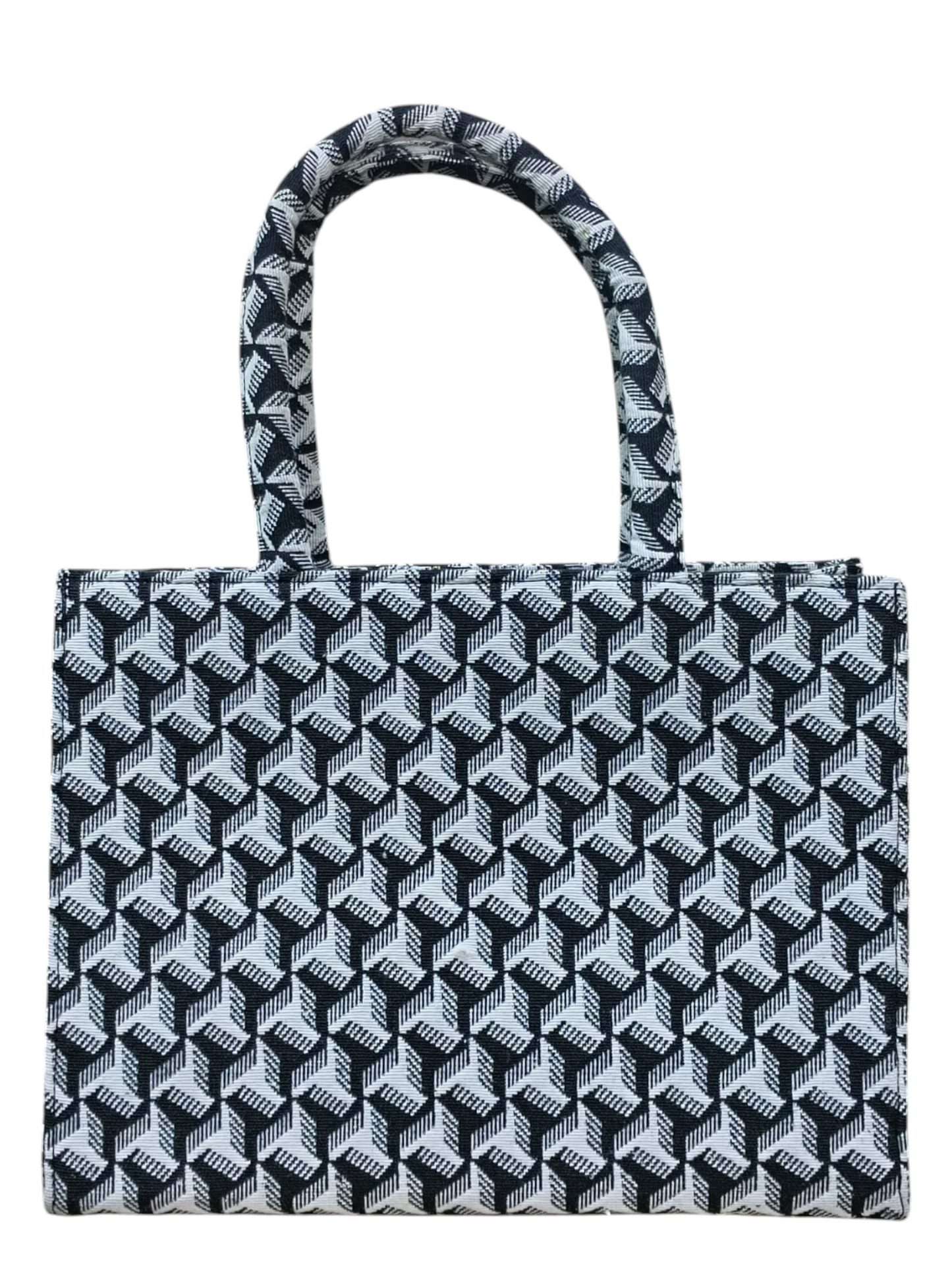 Elegant 11x14 Inch Black & White Jacquard Tote Bag – Premium Everyday Handbag