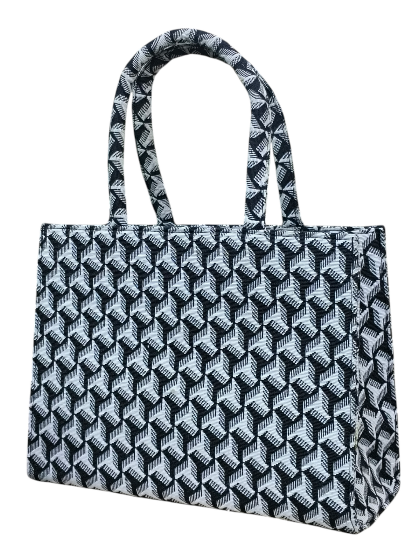 Elegant 11x14 Inch Black & White Jacquard Tote Bag – Premium Everyday Handbag