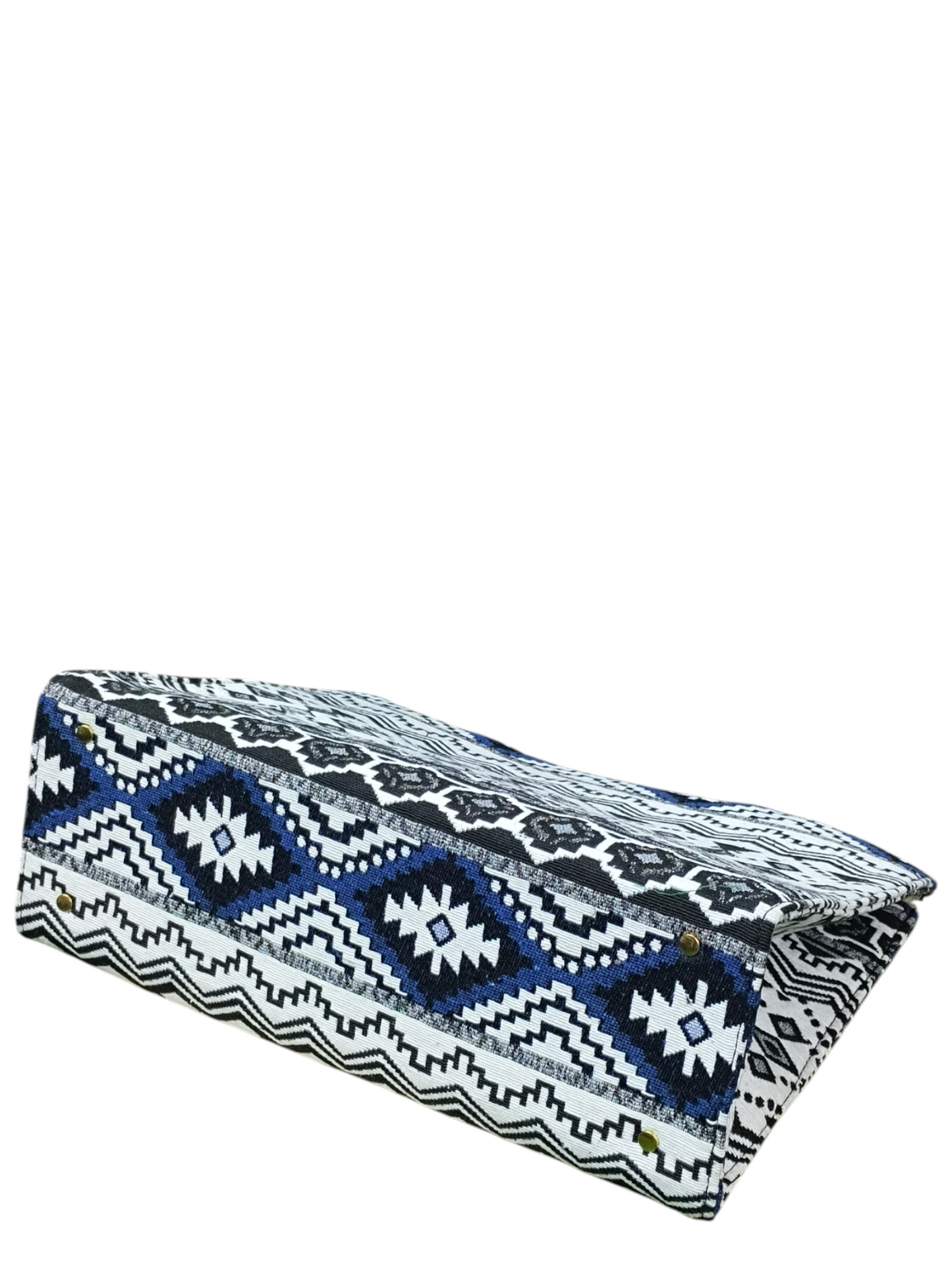 Ethnic Patterned Blue & White Jacquard Tote Bag – 11x14 Inch Elegant Everyday Handbag
