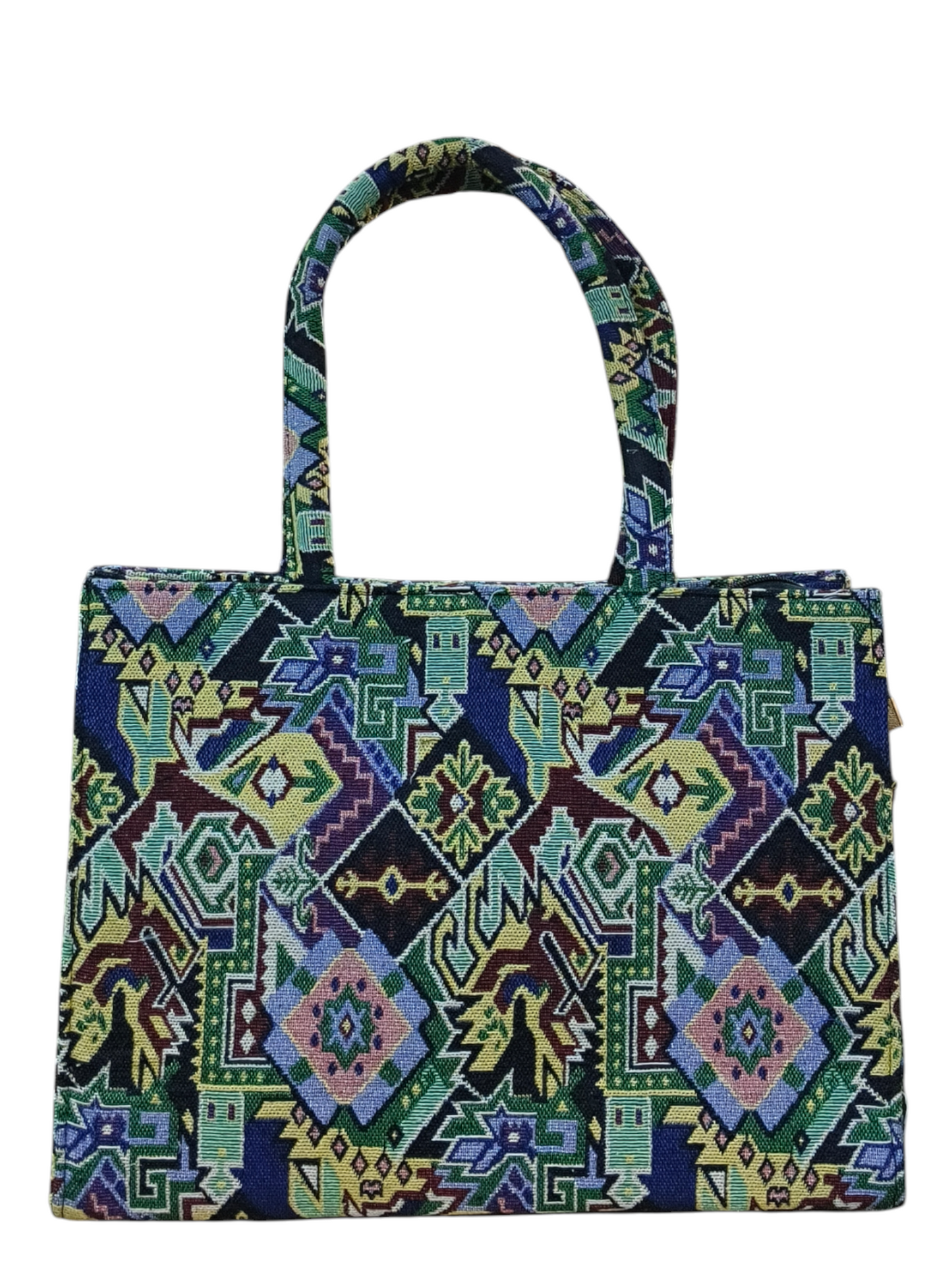 Jacquard Fabric Tote Bag 11x14 Inch Black & White Tribal Pattern Shoulder Bag