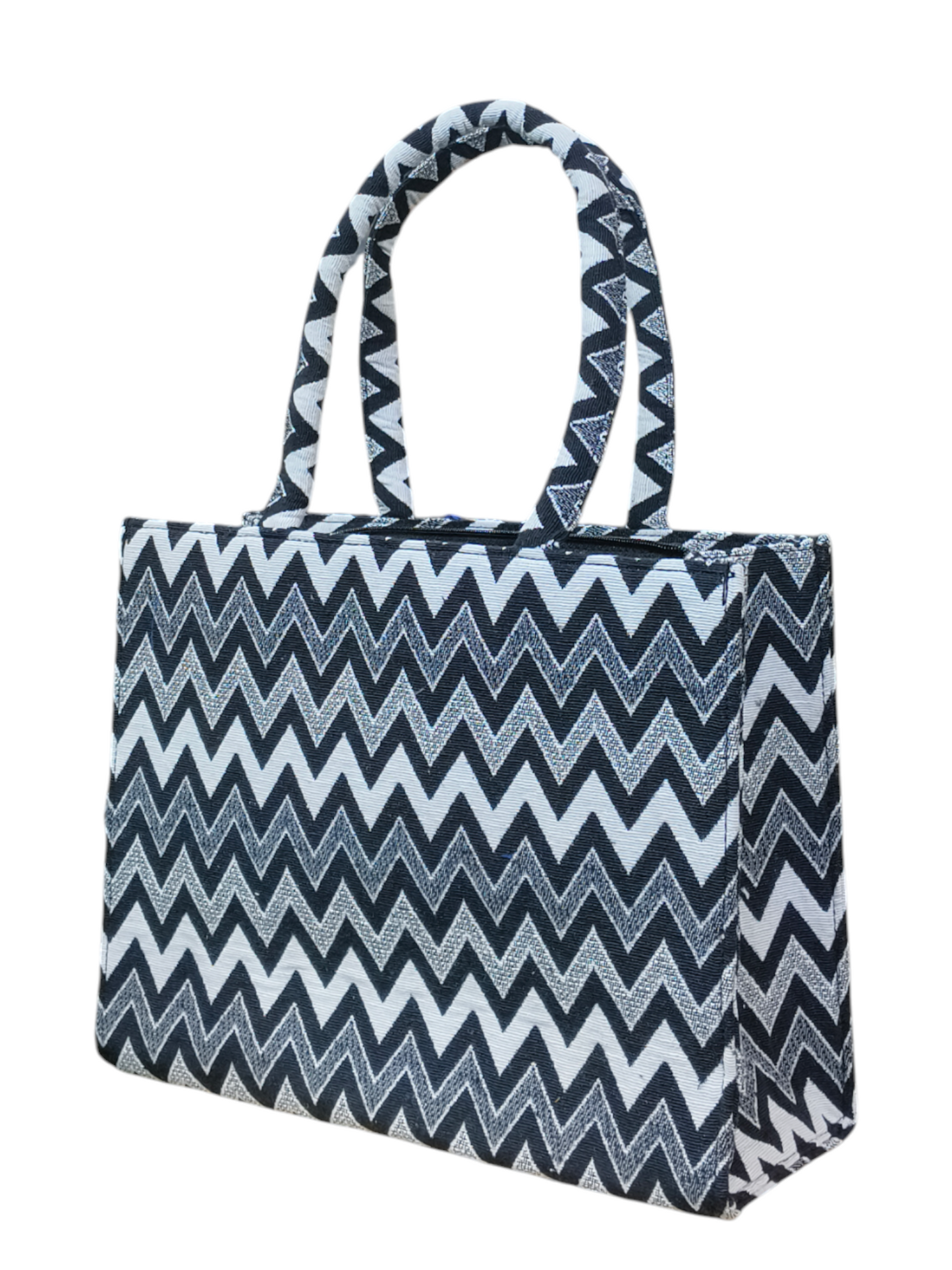 Bold Black & White Chevron Jacquard Tote Bag – 11x14 Inches – Premium Fashion