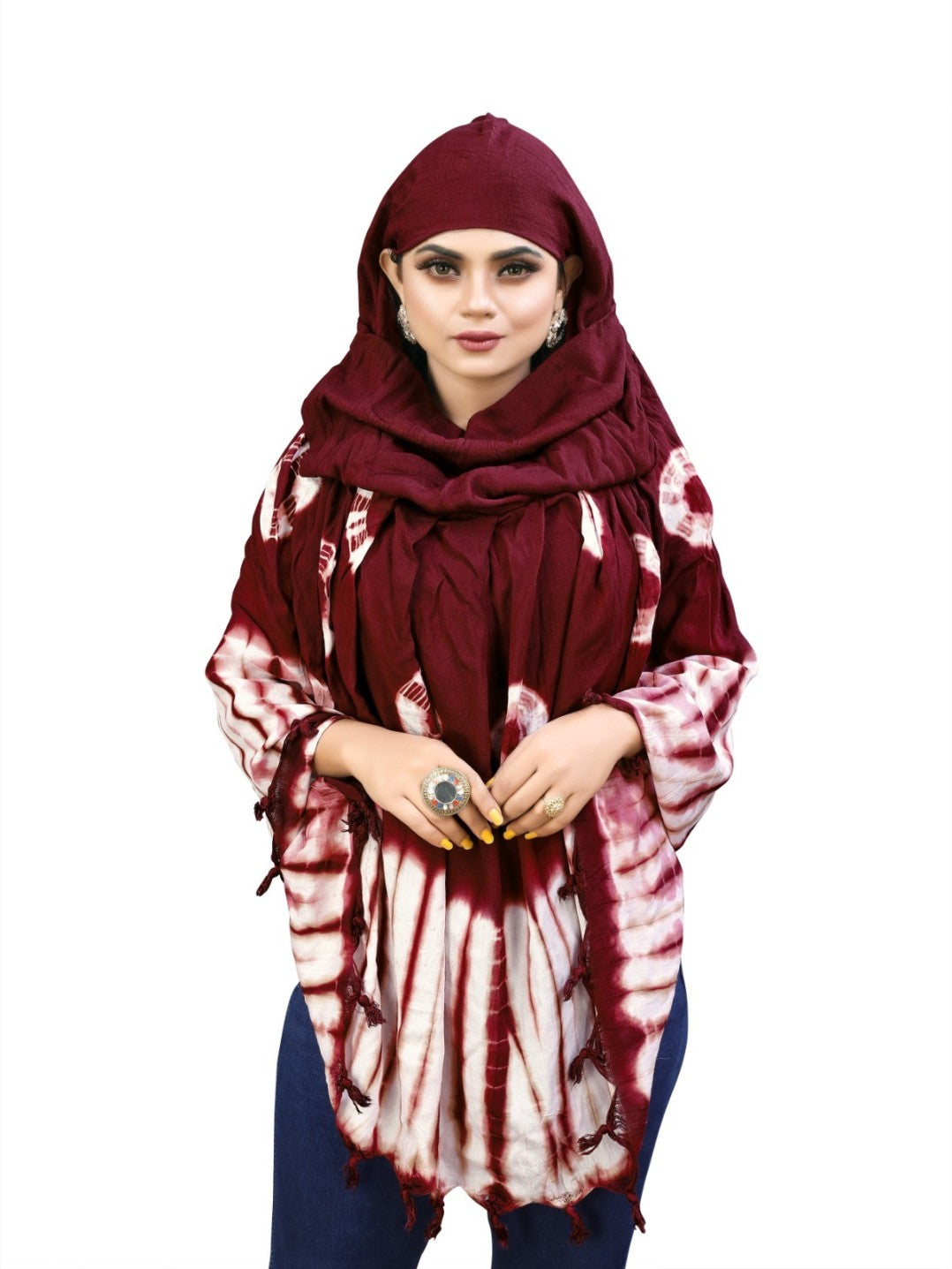 Elegant Maroon Bandhani Cotton Scarf with Tassel Edging – Soft & Stylish
