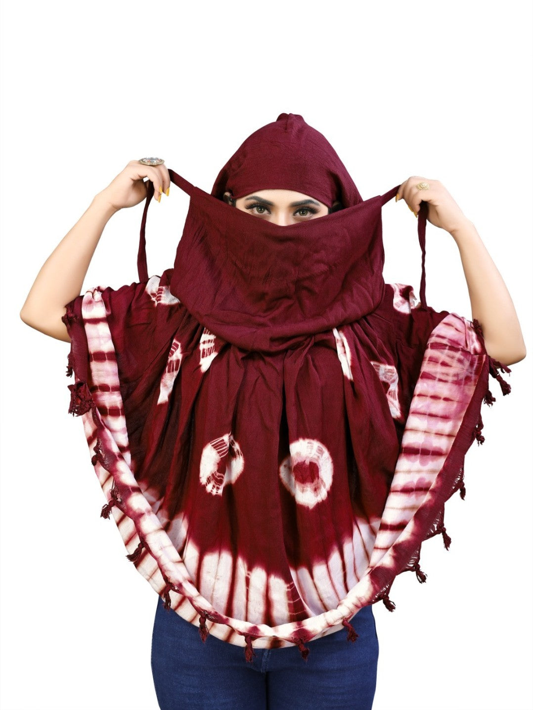 Elegant Maroon Bandhani Cotton Scarf with Tassel Edging – Soft & Stylish