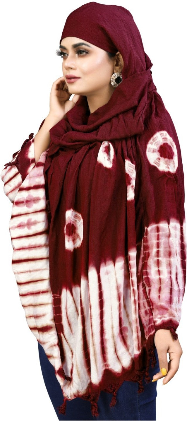 Elegant Maroon Bandhani Cotton Scarf with Tassel Edging – Soft & Stylish