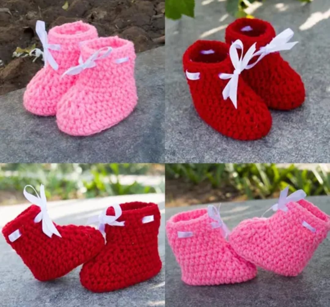 Handmade Crochet Woolen Baby Booties – Soft & Cozy Winter Shoes for Newborns