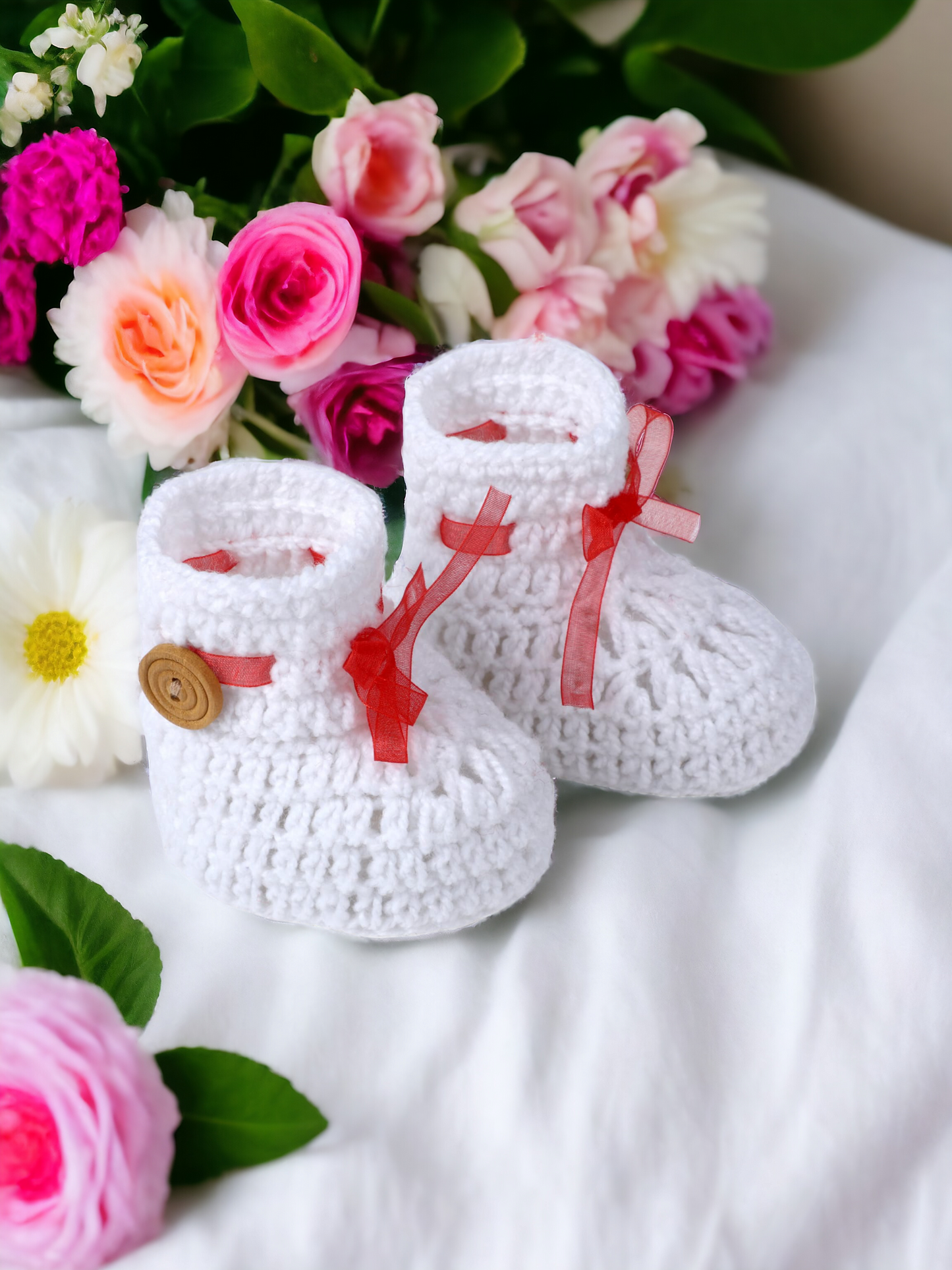 Handmade Crochet Woolen Baby Booties – Soft & Cozy Winter Shoes for Newborns