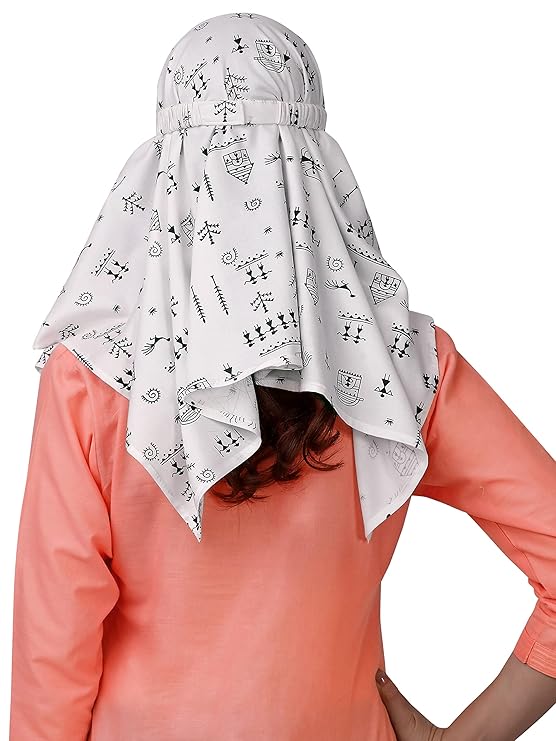 Elegant White Cotton Short Scarf with Artistic Print – Lightweight & Stylish