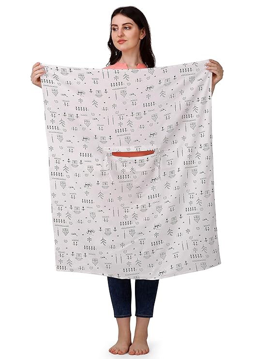 Elegant White Cotton Short Scarf with Artistic Print – Lightweight & Stylish