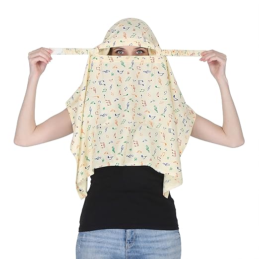 Elegant Beige Cotton Short Scarf with Musical Print – Lightweight & Stylish