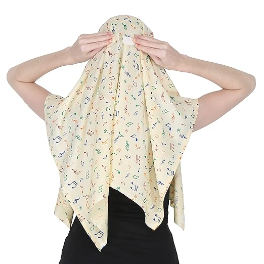 Elegant Beige Cotton Short Scarf with Musical Print – Lightweight & Stylish