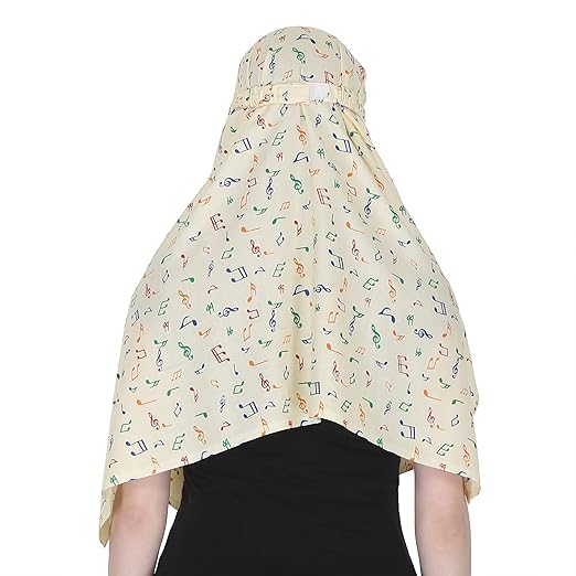 Elegant Beige Cotton Short Scarf with Musical Print – Lightweight & Stylish