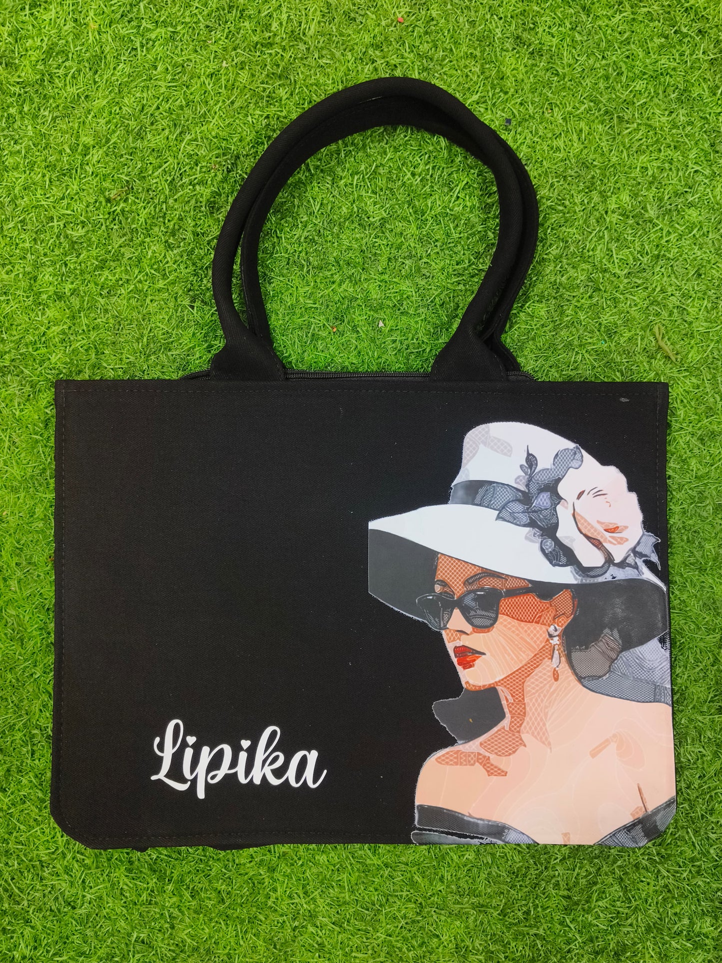 Elegant Canvas Tote Bag with Custom Name Print (10 x 12 inch) Premium Eco-Friendly Handba