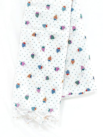 White Dupatta Strewberry