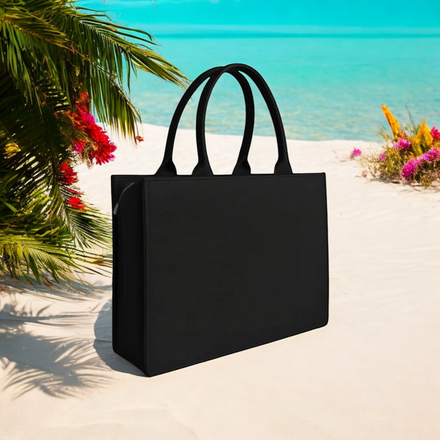Printed Tote Bag Black Base with Vibrant Floral & Elephant Monogram "A" Design | 10"x12" Stylish Eco-Friendly Multipurpose Bag