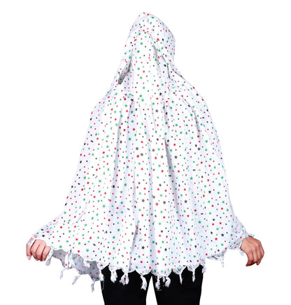 Soft, Breathable & Stylish White Cotton Scarf with Multicolor Star Print