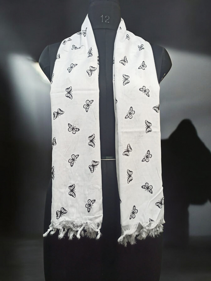 White Dupatta Big Butterfly