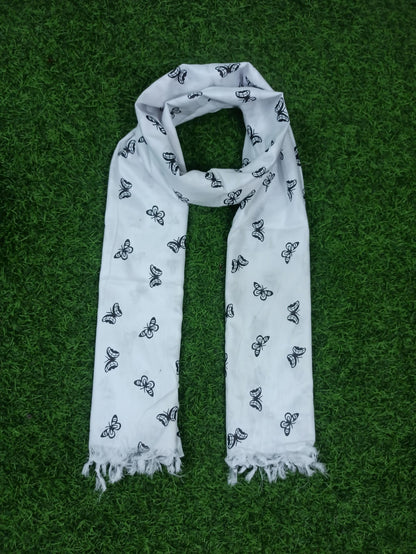 White Dupatta Big Butterfly