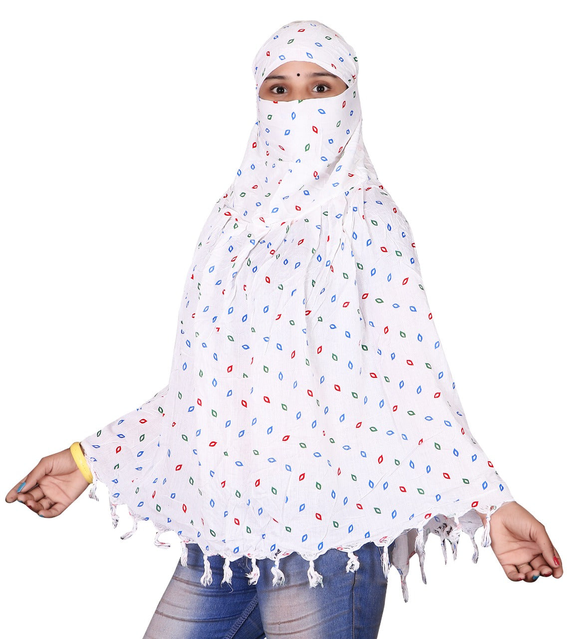 Premium White Cotton Eye Printed Scarf for Women