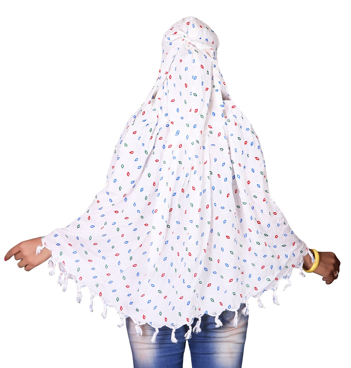 Premium White Cotton Eye Printed Scarf for Women