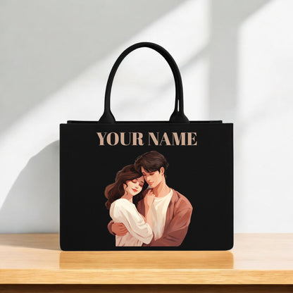 Romantic Couple Tote Bag with Custom Name Stylish Canvas Shoulder Bag for Lovebirds