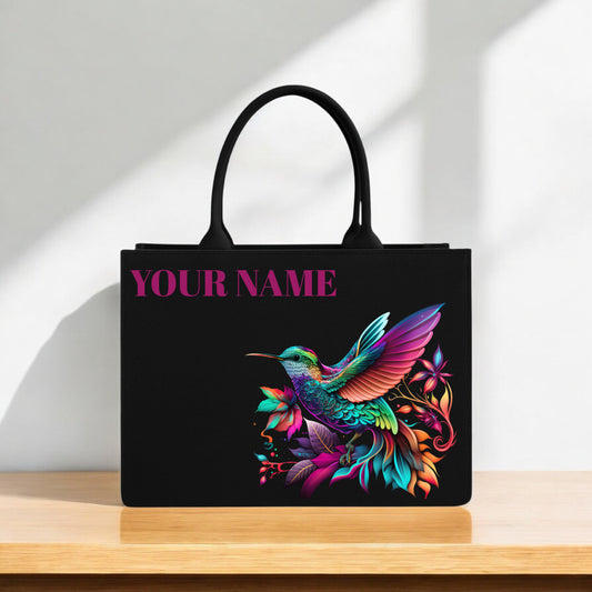 Printed Tote Bag Vibrant Hummingbird Design | Personalized Name Option | 12” x 16” Stylish Handbag for Women