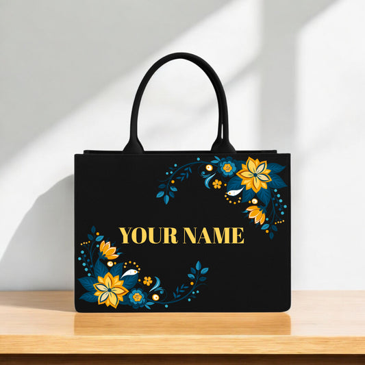 Custom Name Tote Bag with Yellow & Blue Floral Accents