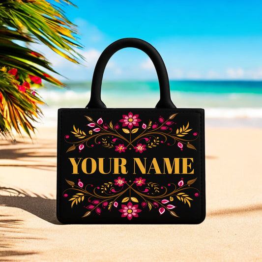 Floral Printed Tote Bags | Custom Name Handbags Elegant 10x12 Inch Designer Pattern Bags for Stylish