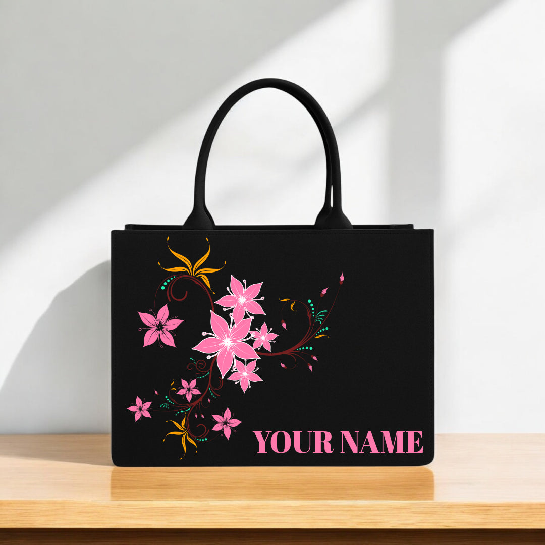 Floral Bloom Canvas Tote Bag  Elegant Pink Flower Design with Custom Name Print