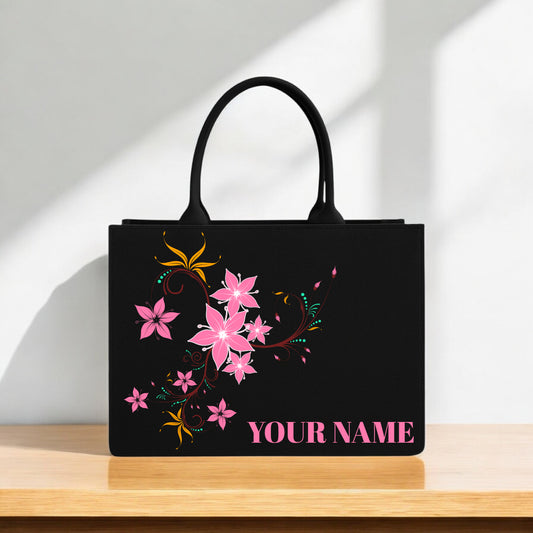 Floral Bloom Canvas Tote Bag  Elegant Pink Flower Design with Custom Name Print