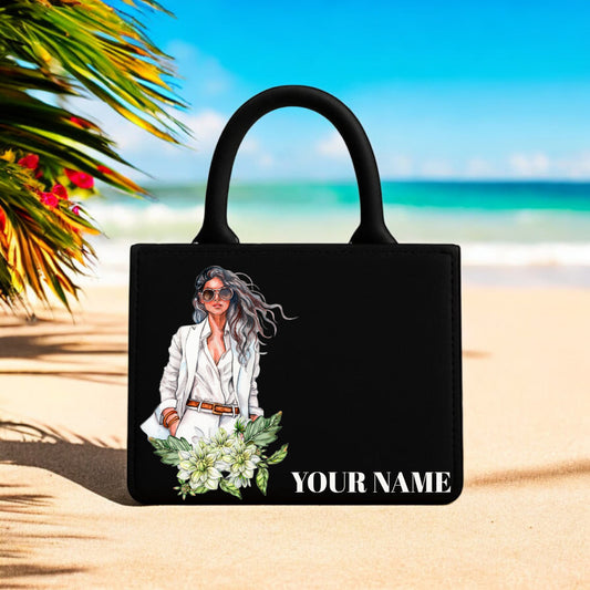 Custom Printed Tote Bag for Women Stylish Lady Graphic with Floral Accent  10x12 Inch Elegant Canvas Bag
