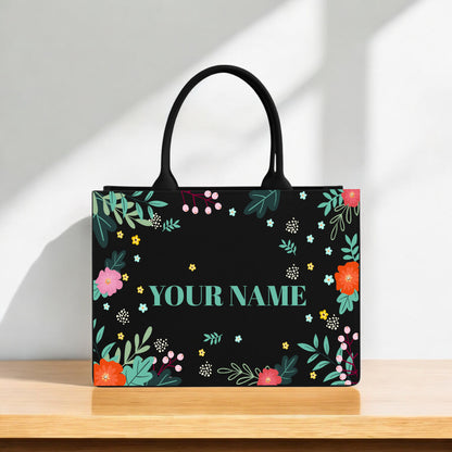 Printed Tote Bag | Custom Name Black Canvas Handbag | 12x16 inch Large Shopping, Office & Casual Carryall