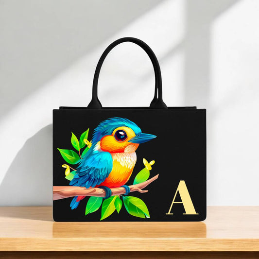 Tote Bag with Vibrant Bird Print 12"x16" Large Eco-Friendly Carryall Stylish Alphabet "A" Personalization – Ideal for Daily Use & Gifting