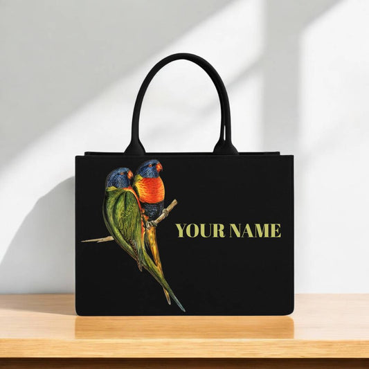 Printed Tote Bag 12x16 Inch Large Handbag with Colorful Parrot Design Custom Name Canvas Bag for Women & Girls Stylish & Eco-Friendly Shoulder Carry Bag