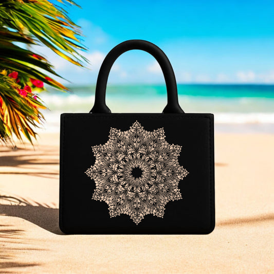Premium Floral Tote Bag in Black 10” x 12”Elegant Rose & Peacock Feather Print Bag (Copy)