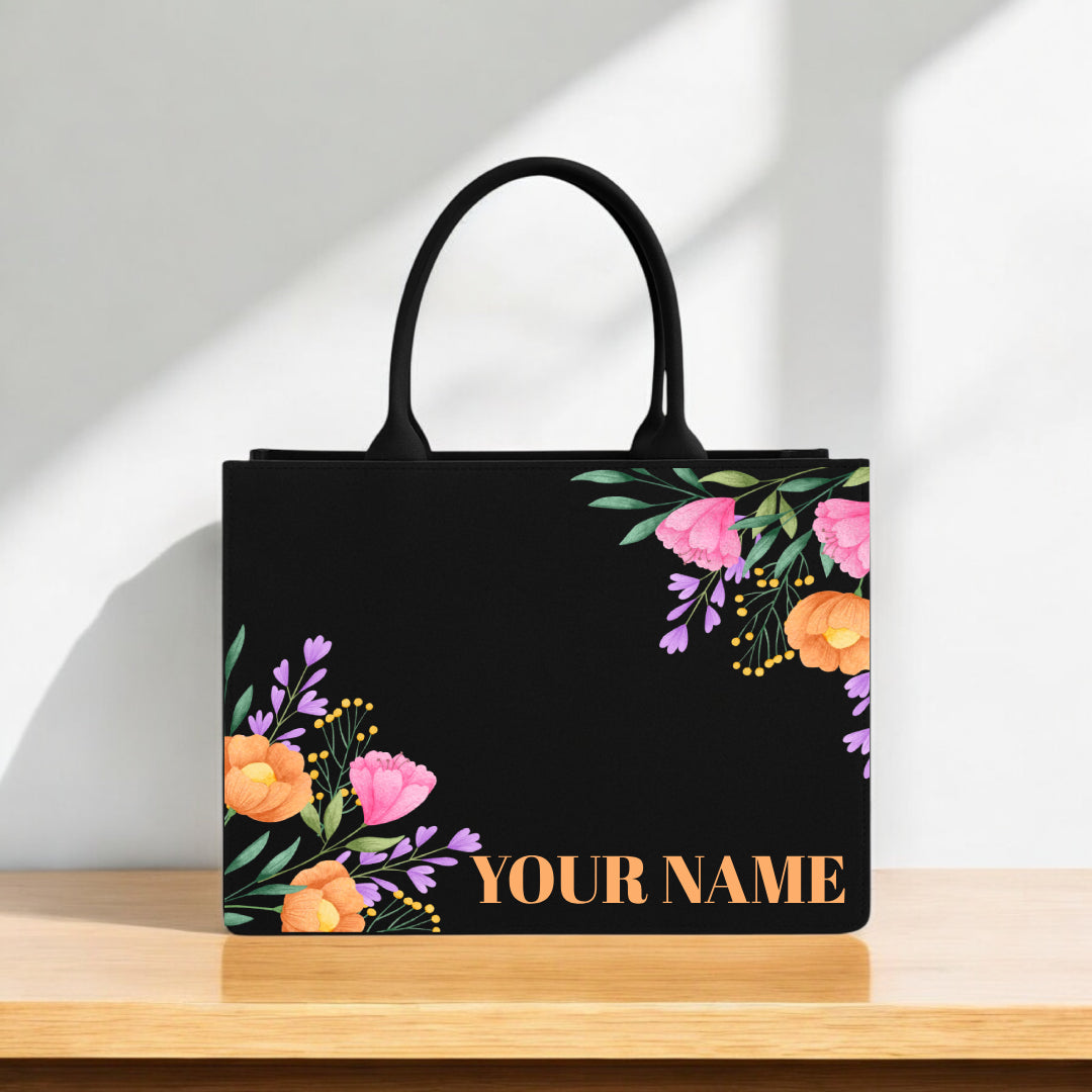 Personalized Floral Monogram Tote Bag  Stylish Printed Handbag