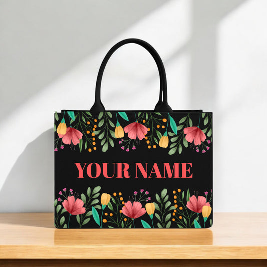 Personalized Floral Print Canvas Tote Bags Custom Name Designer Handbags
