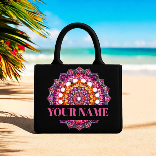 Mandala Printed Handbag 10x12 inch Personalized Name Tote Stylish Designer Carry Bag for Women