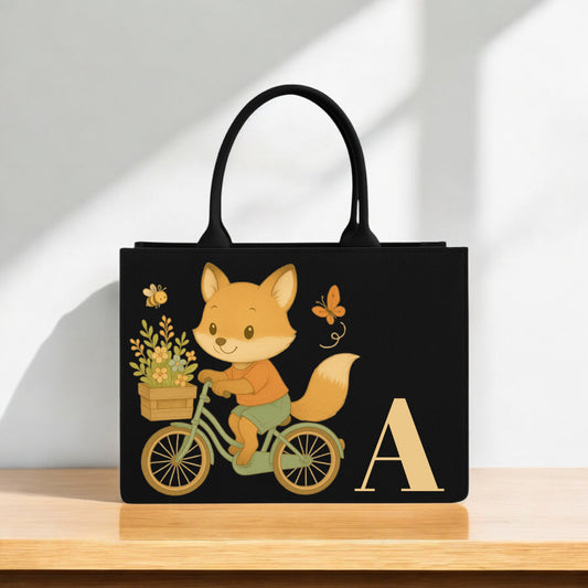 Fox Tote Bag for Kids & Adults Custom Initial Alphabet Printed Eco Friendly Canvas Handbag