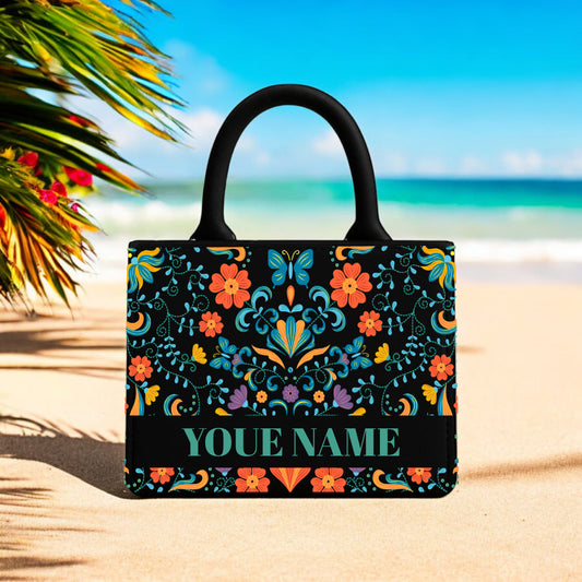 Premium Designer Floral Print Handbag Personalized Name Tote Stylish Bag & Daily Use Bag Size: 10 inch (L) x 12 inch (W)